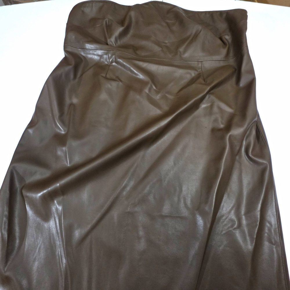 Ashley Graham Brown Faux Leather Strapless Sweetheart Midi Sheath Dress 22W NWT